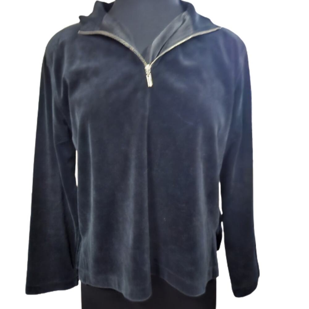 Black Velour Quarter Zip Shirt Size Petite Medium
